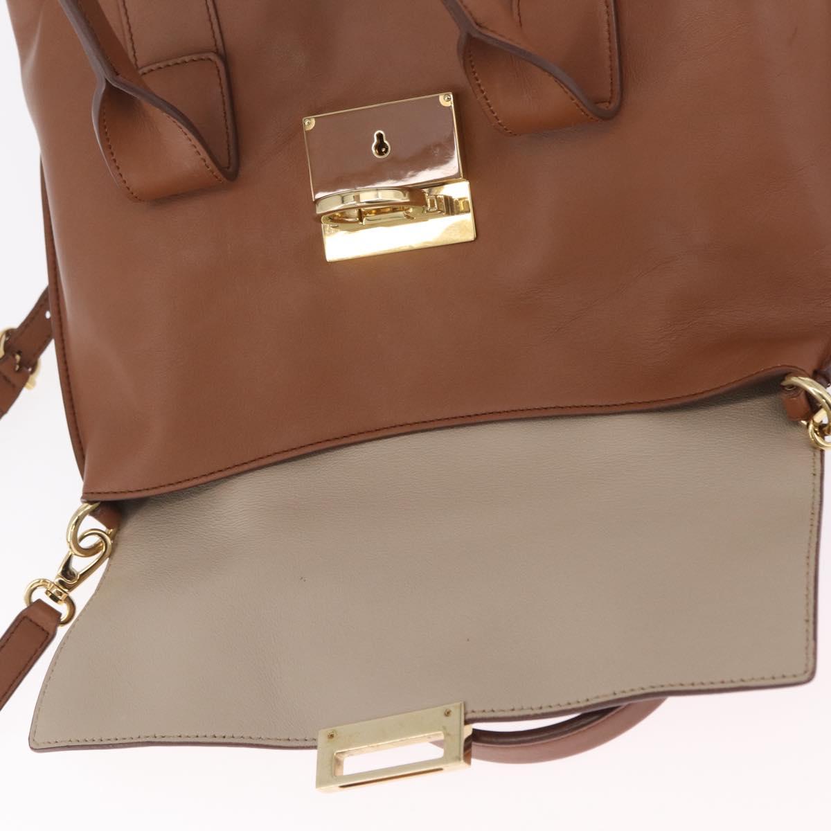 Salvatore Ferragamo Gancini Hand Bag Leather 2way Brown Gold Auth 210044V