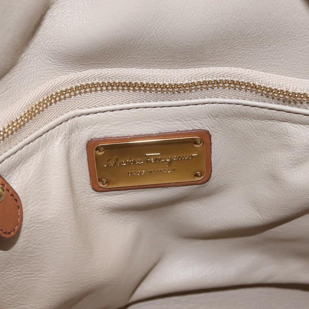 Salvatore Ferragamo Gancini Hand Bag Leather 2way Brown Gold Auth 210044V