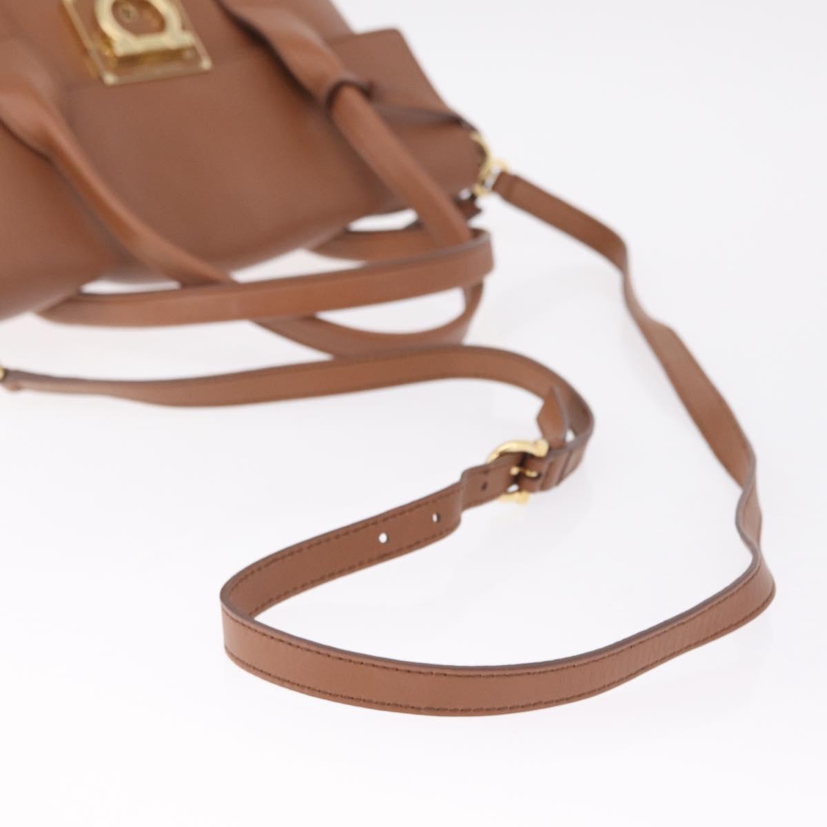 Salvatore Ferragamo Gancini Hand Bag Leather 2way Brown Gold Auth 210044V