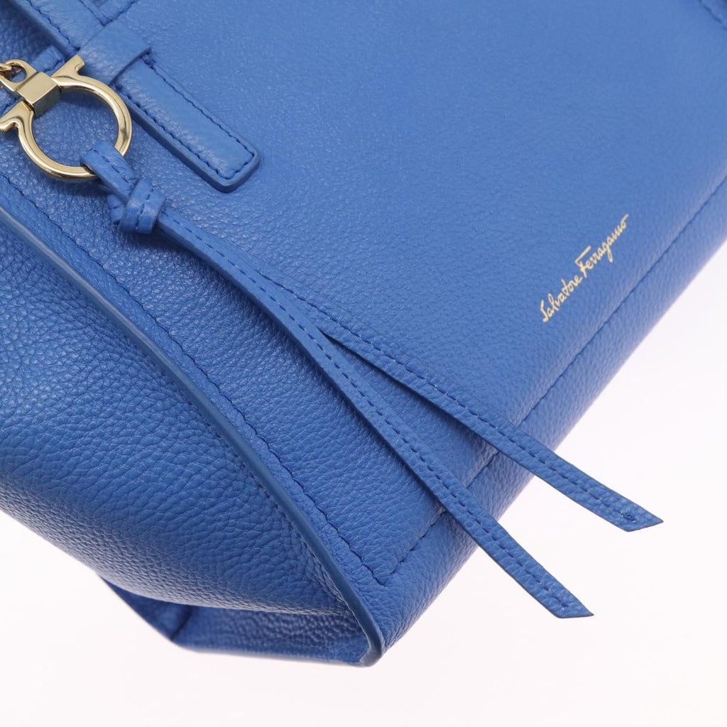 Salvatore Ferragamo Gancini Amy Hand Bag Leather 2way Blue Gold Auth 210060V