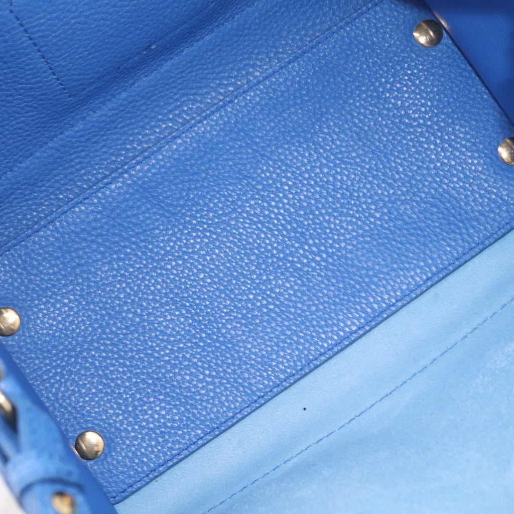 Salvatore Ferragamo Gancini Amy Hand Bag Leather 2way Blue Gold Auth 210060V