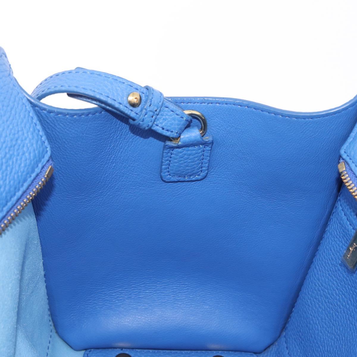 Salvatore Ferragamo Gancini Amy Hand Bag Leather 2way Blue Gold Auth 210060V