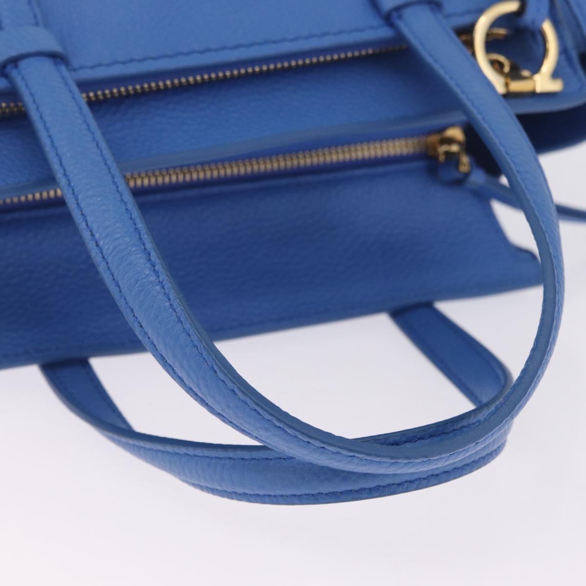 Salvatore Ferragamo Gancini Amy Hand Bag Leather 2way Blue Gold Auth 210060V