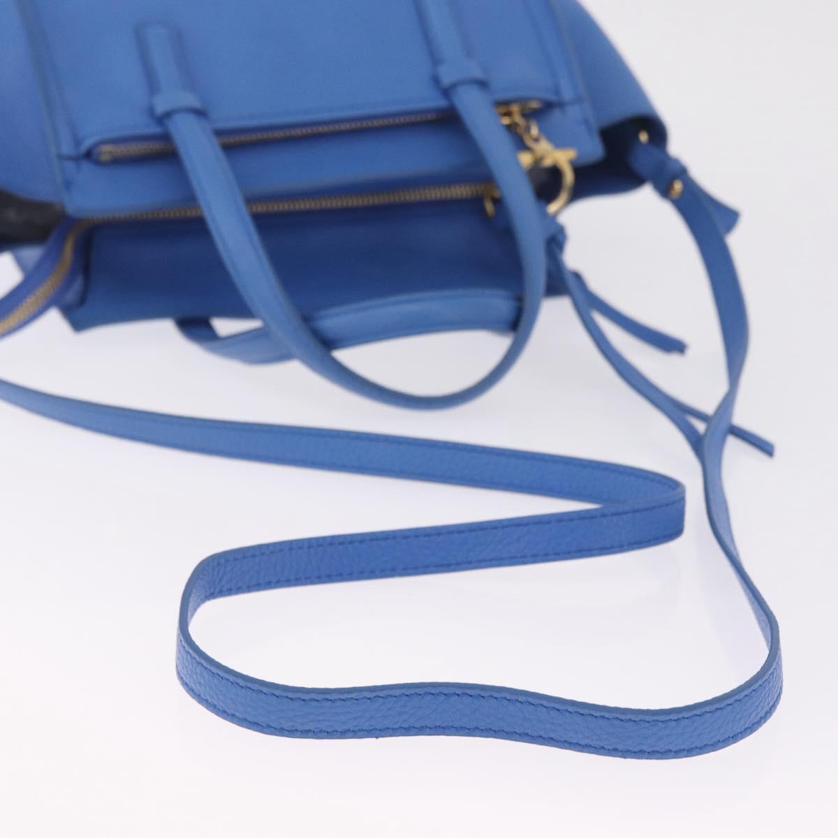 Salvatore Ferragamo Gancini Amy Hand Bag Leather 2way Blue Gold Auth 210060V