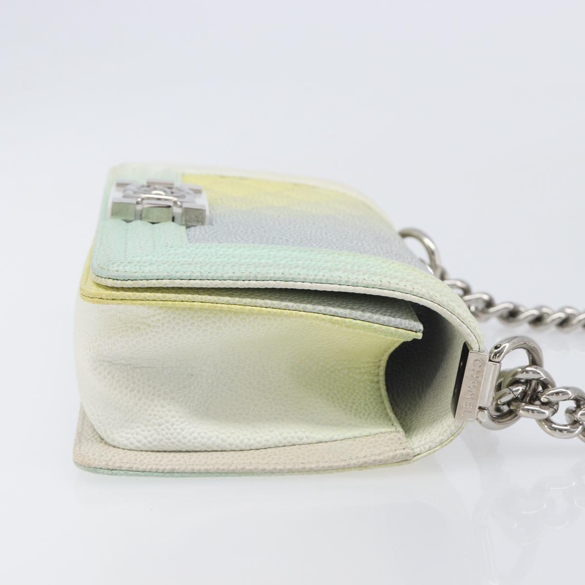 CHANEL Chain Matelasse Boy Chanel Bag Caviar Skin Multicolor CC Auth 210066SAM