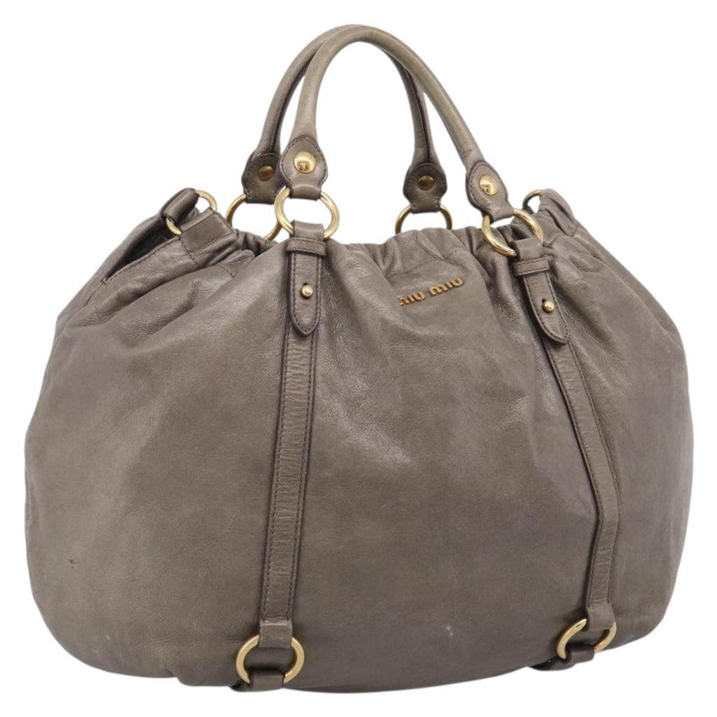 Miu Miu Hand Bag Vitellolux Gray Gold Auth 210067A