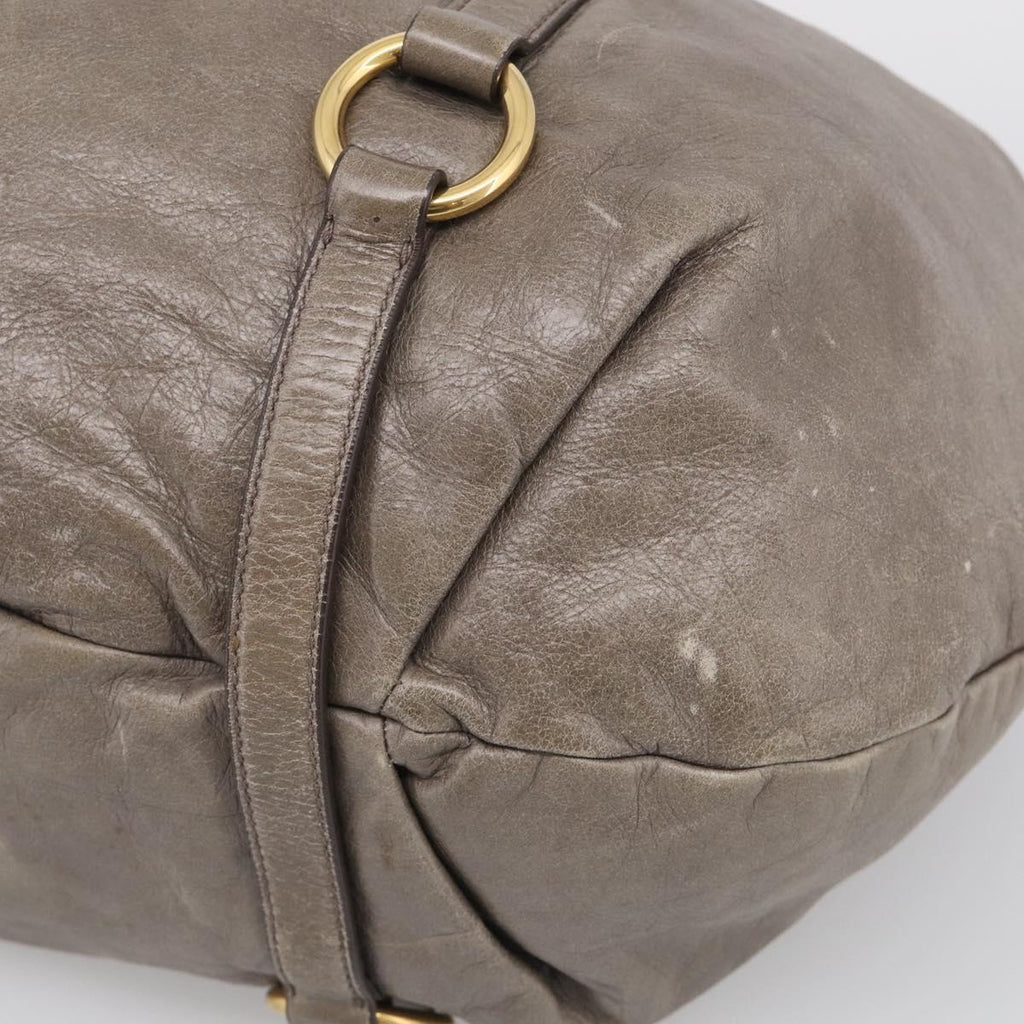 Miu Miu Hand Bag Vitellolux Gray Gold Auth 210067A