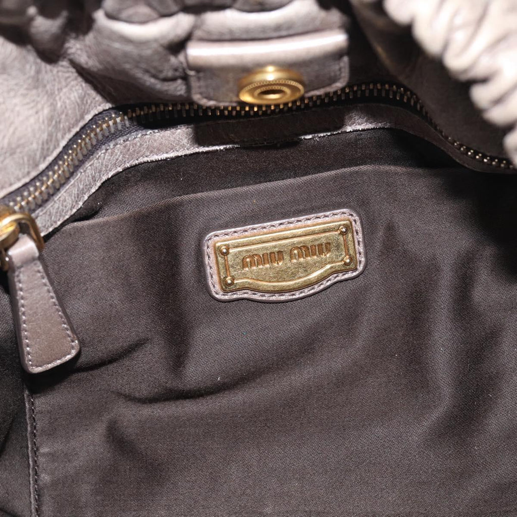 Miu Miu Hand Bag Vitellolux Gray Gold Auth 210067A