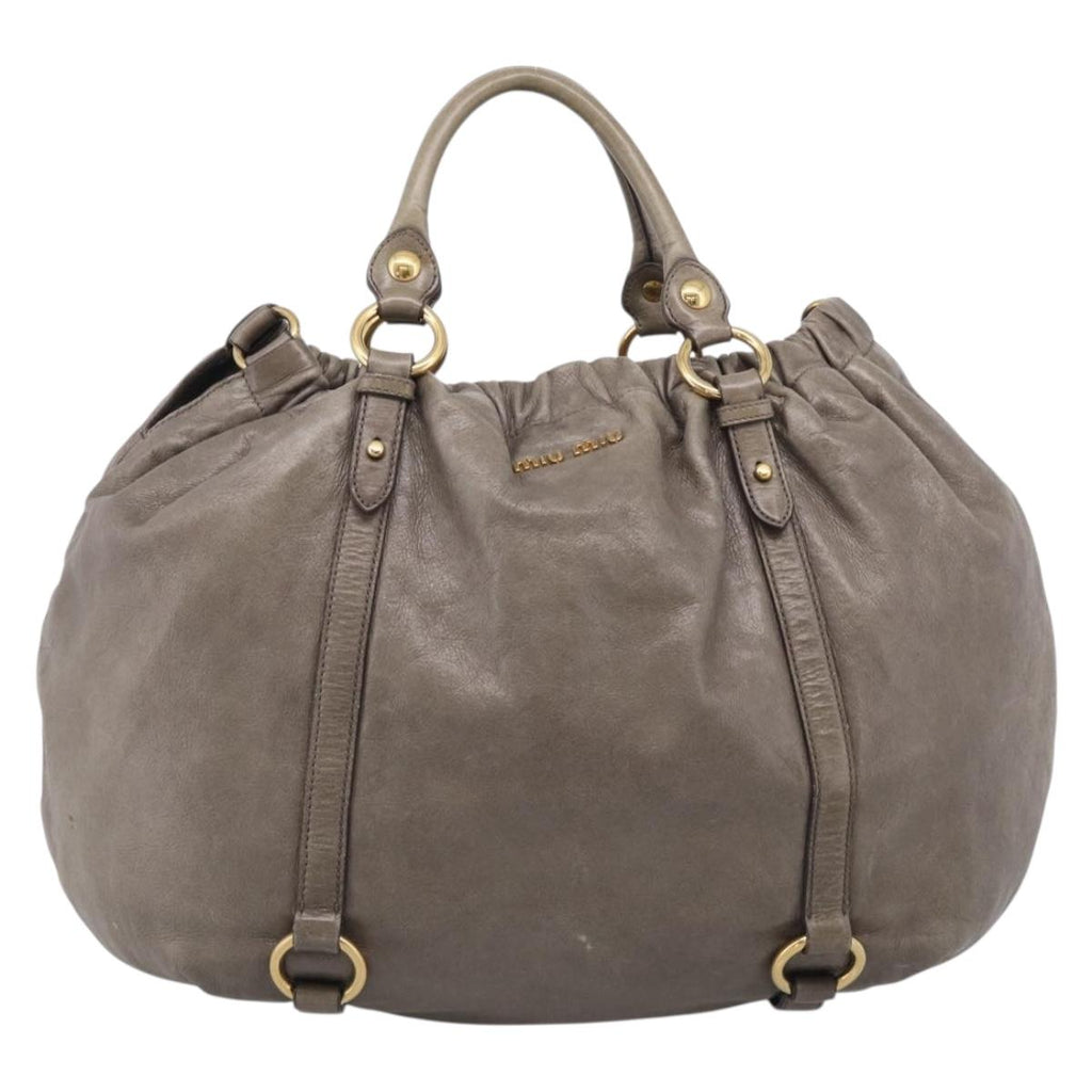 Miu Miu Hand Bag Vitellolux Gray Gold Auth 210067A