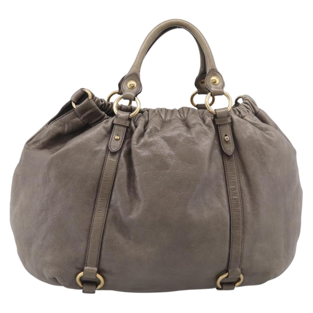Miu Miu Hand Bag Vitellolux Gray Gold Auth 210067A