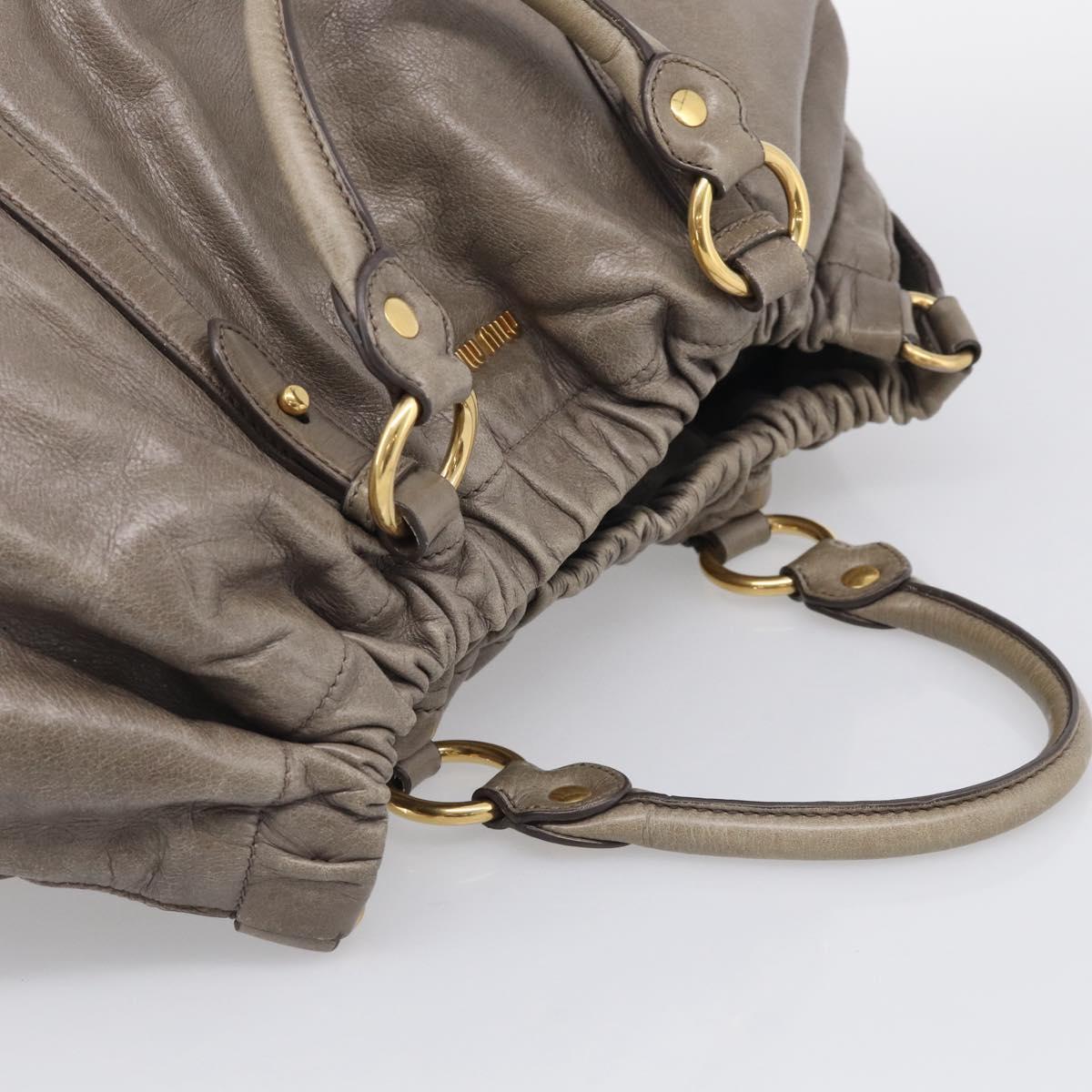 Miu Miu Hand Bag Vitellolux Gray Gold Auth 210067A