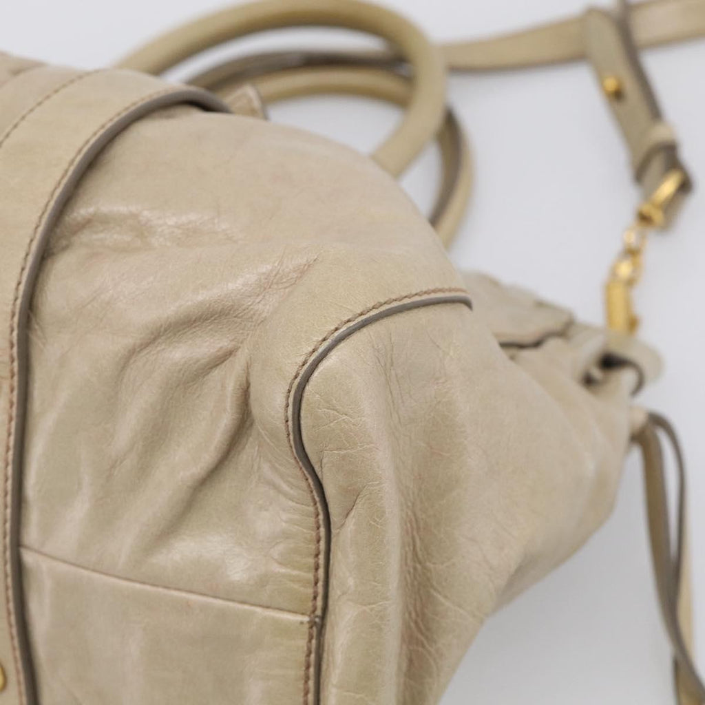 Miu Miu Hand Bag Vitellolux 2way Beige Gold Auth 210070V
