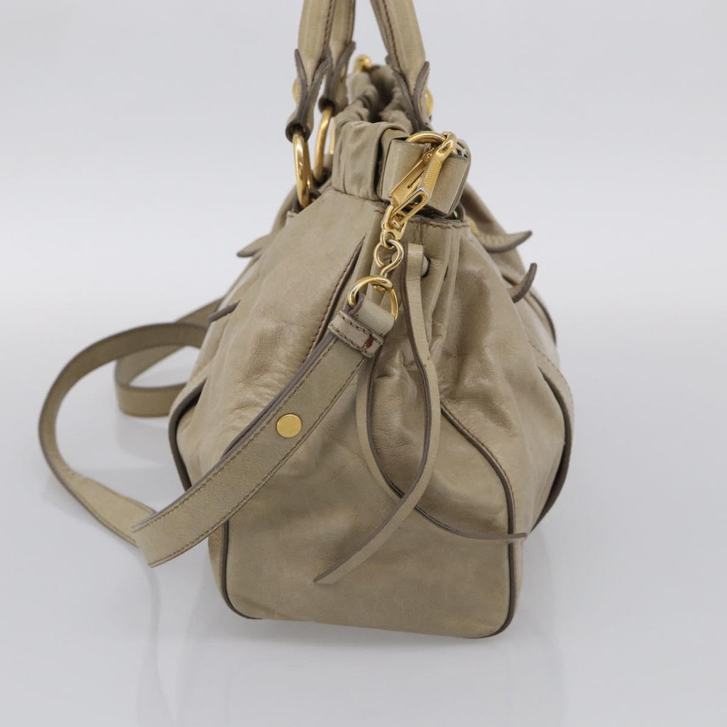 Miu Miu Hand Bag Vitellolux 2way Beige Gold Auth 210070V