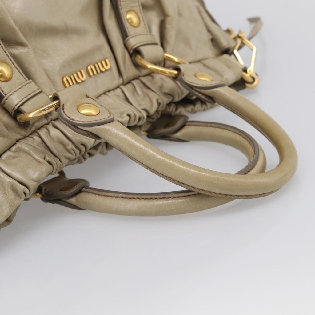 Miu Miu Hand Bag Vitellolux 2way Beige Gold Auth 210070V