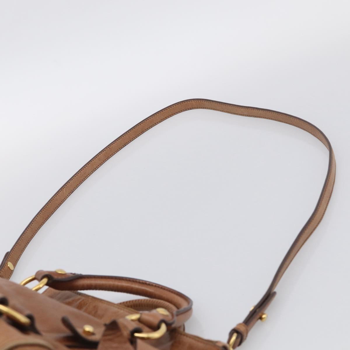 Miu Miu Hand Bag Vitellolux 2way Brown Gold Auth 210072V