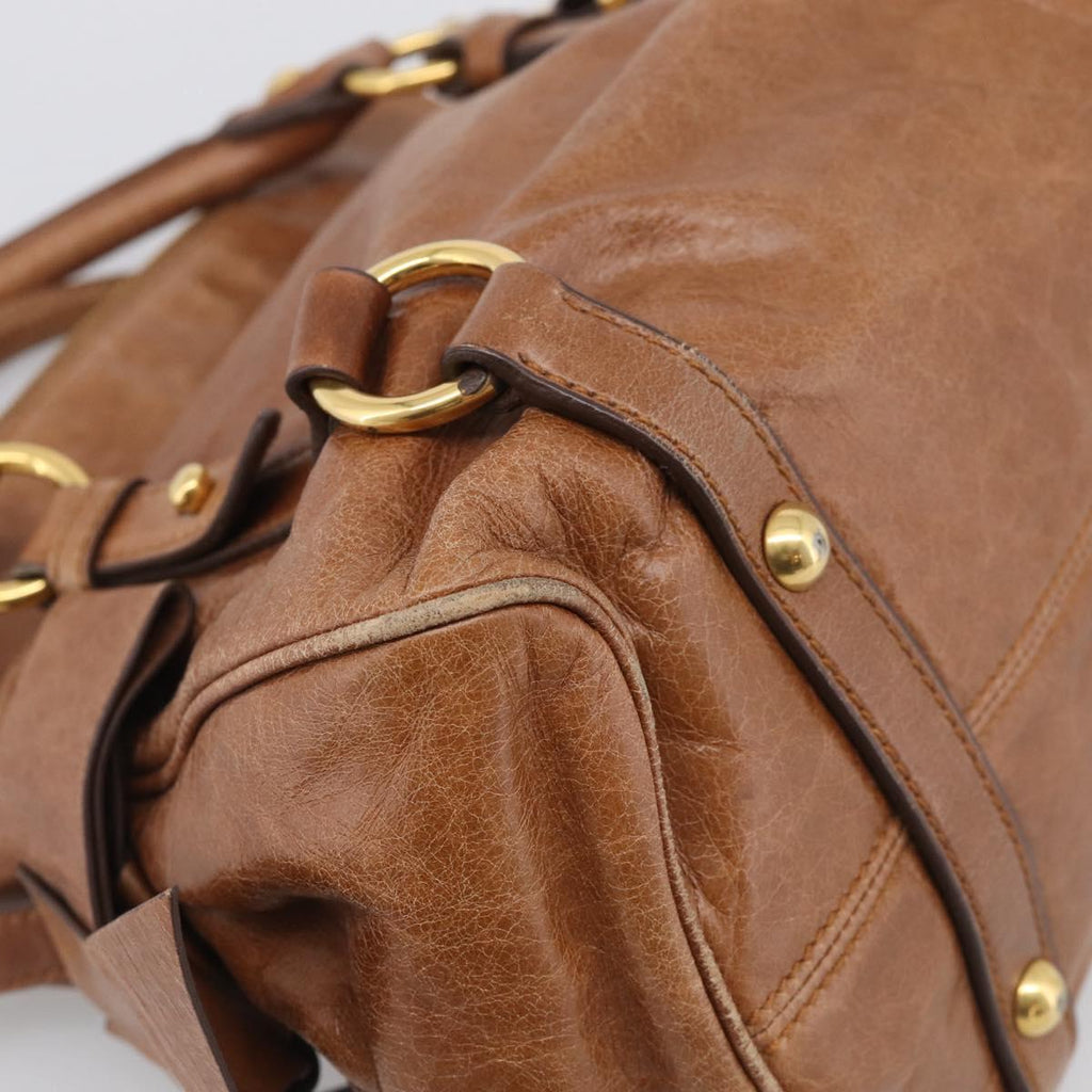 Miu Miu Hand Bag Vitellolux 2way Brown Gold Auth 210072V