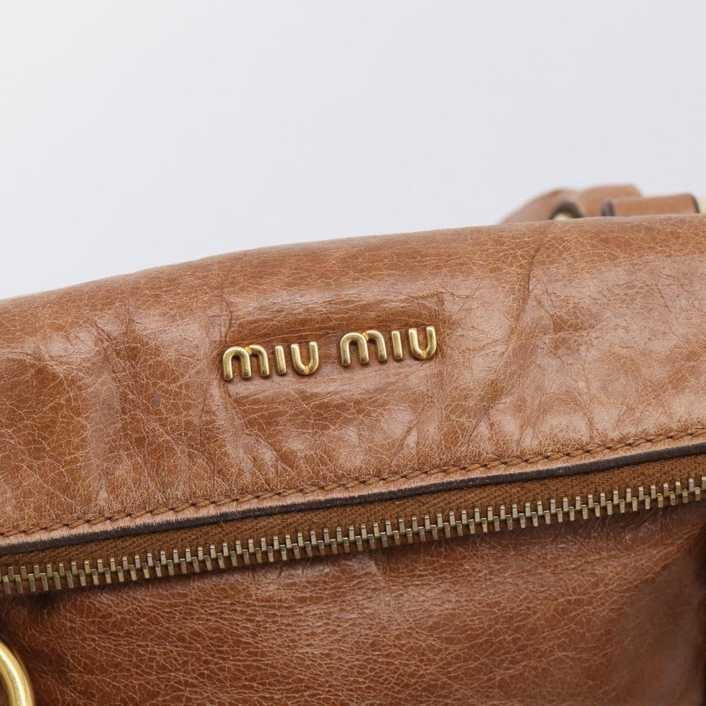 Miu Miu Hand Bag Vitellolux 2way Brown Gold Auth 210072V