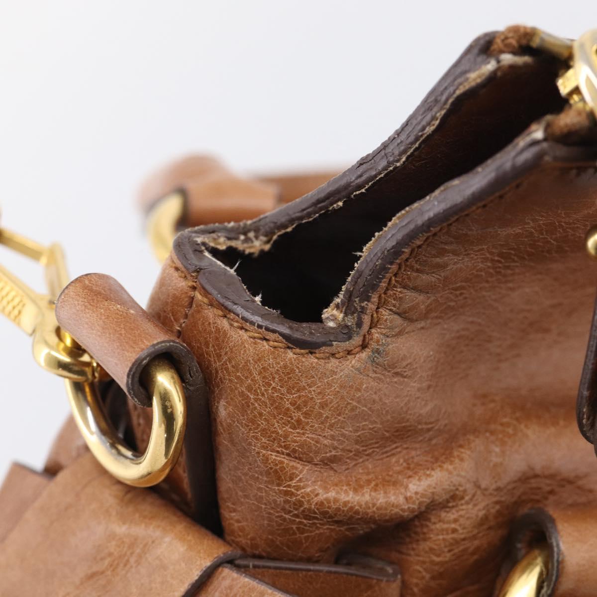 Miu Miu Hand Bag Vitellolux 2way Brown Gold Auth 210072V