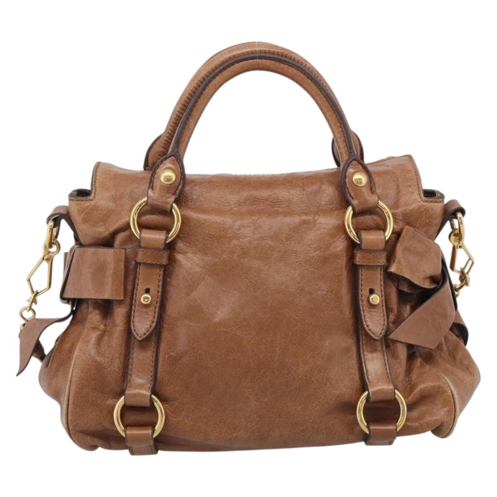 Miu Miu Hand Bag Vitellolux 2way Brown Gold Auth 210072V