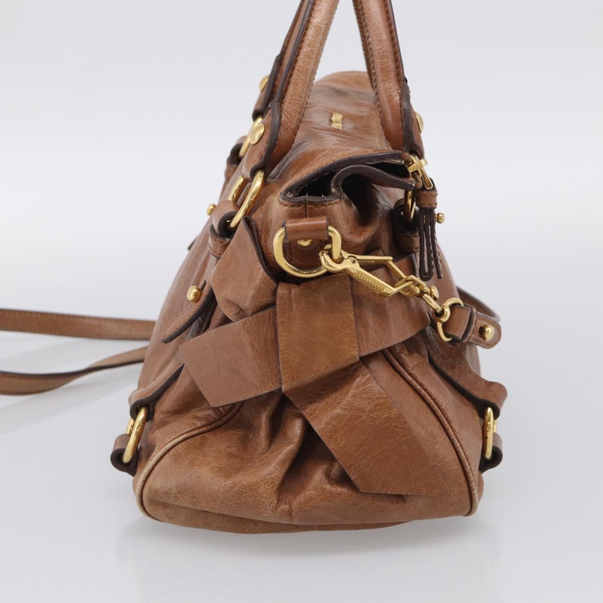 Miu Miu Hand Bag Vitellolux 2way Brown Gold Auth 210072V