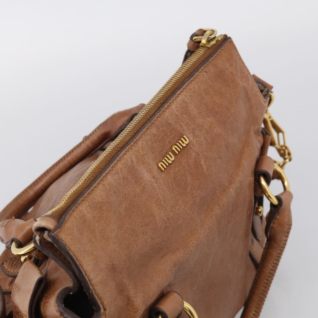 Miu Miu Hand Bag Vitellolux 2way Brown Gold Auth 210072V