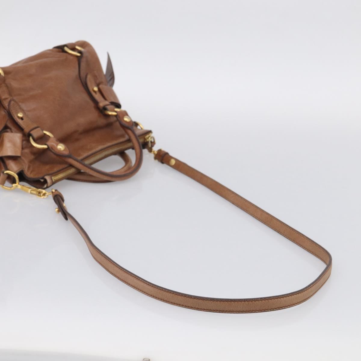 Miu Miu Hand Bag Vitellolux 2way Brown Gold Auth 210072V