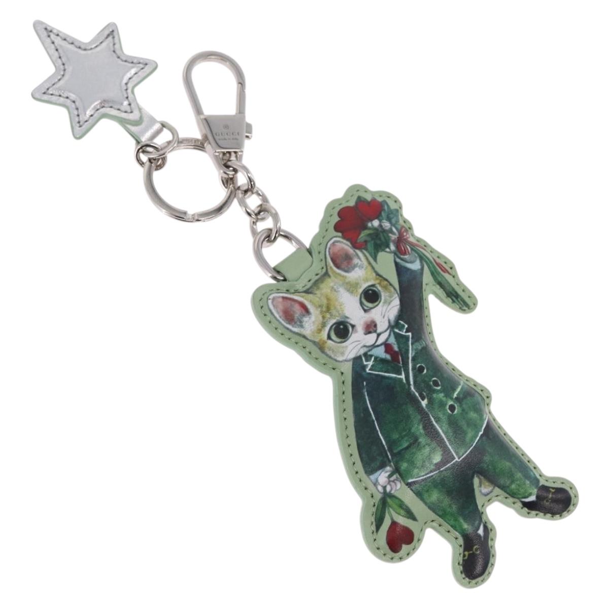 GUCCI GG Supreme Yuko Higuchi Boris Key Holder PVC Green Silver Auth 210125SM