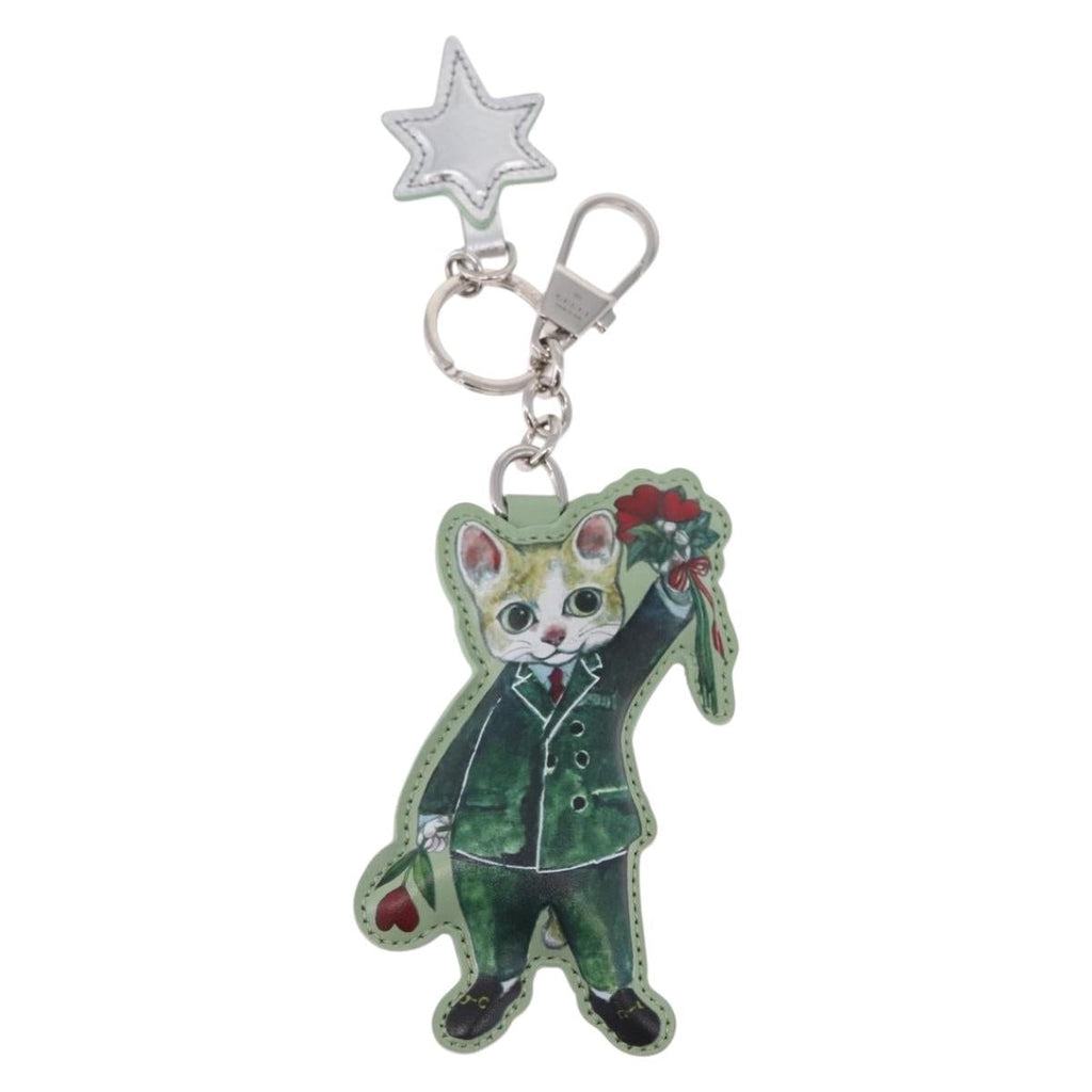 GUCCI GG Supreme Yuko Higuchi Boris Key Holder PVC Green Silver Auth 210125SM
