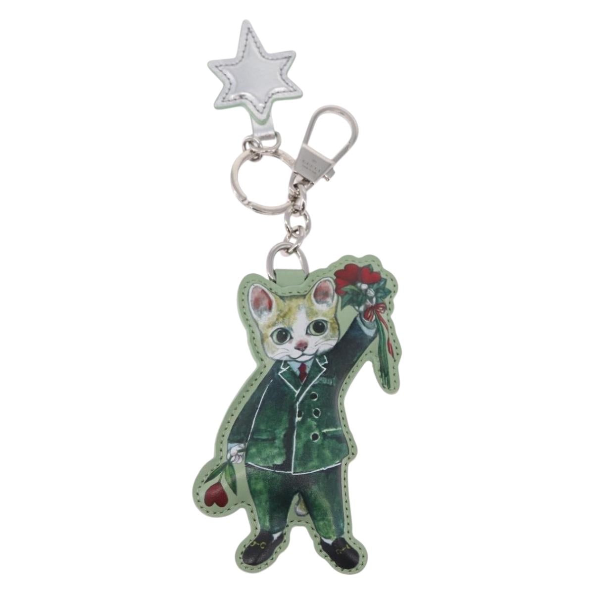 GUCCI GG Supreme Yuko Higuchi Boris Key Holder PVC Green Silver Auth 210125SM