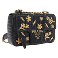 PRADA Chain Shoulder Bag Leather Black Gold Auth 210161SM