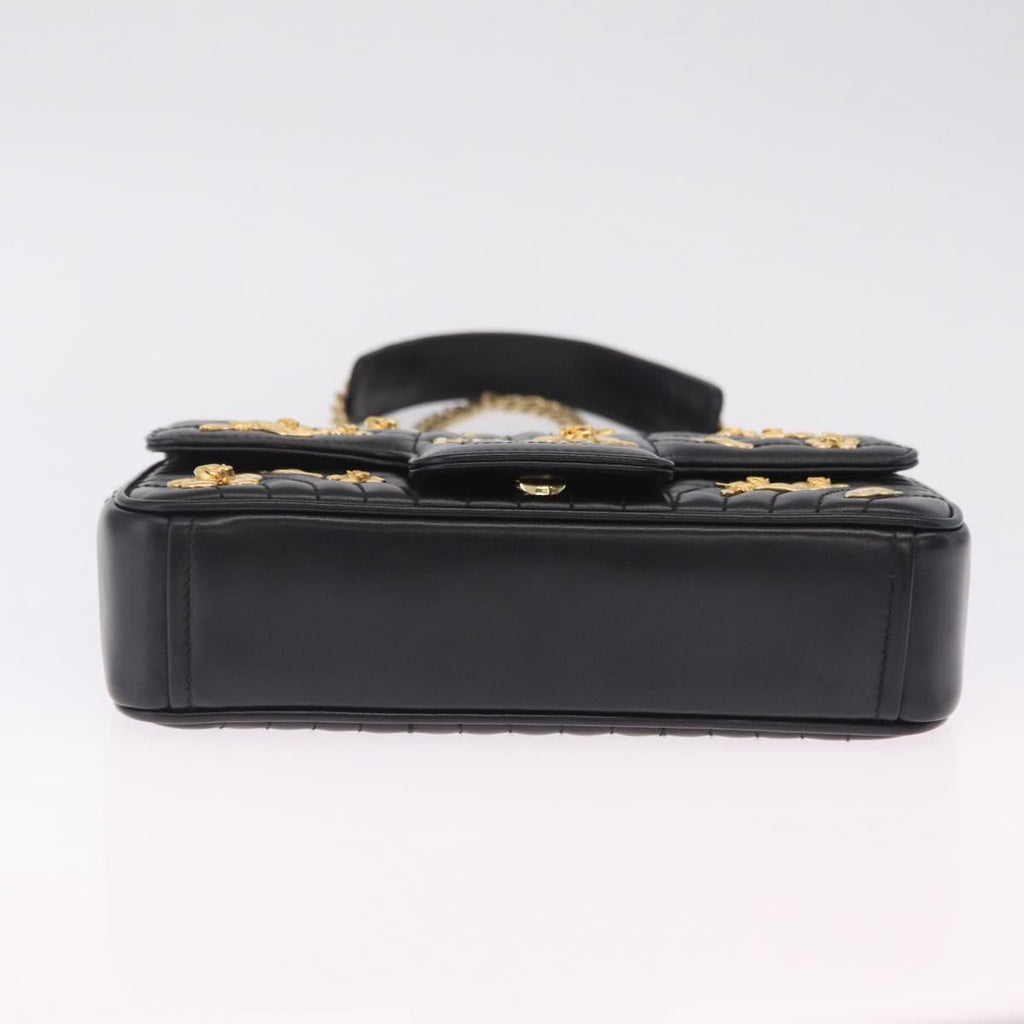 PRADA Chain Shoulder Bag Leather Black Gold Auth 210161SM
