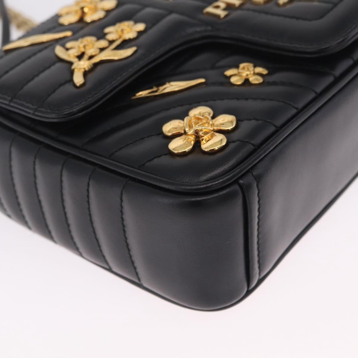 PRADA Chain Shoulder Bag Leather Black Gold Auth 210161SM