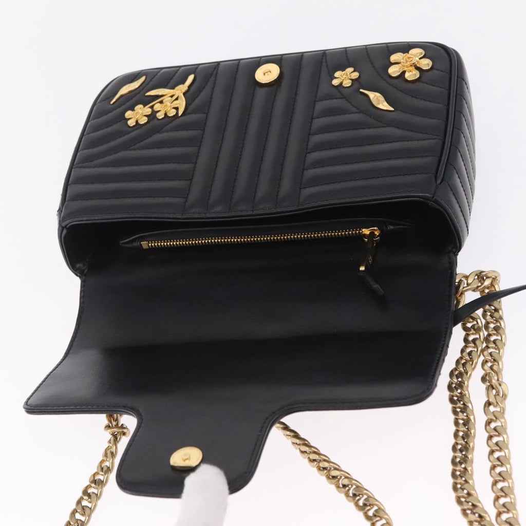 PRADA Chain Shoulder Bag Leather Black Gold Auth 210161SM
