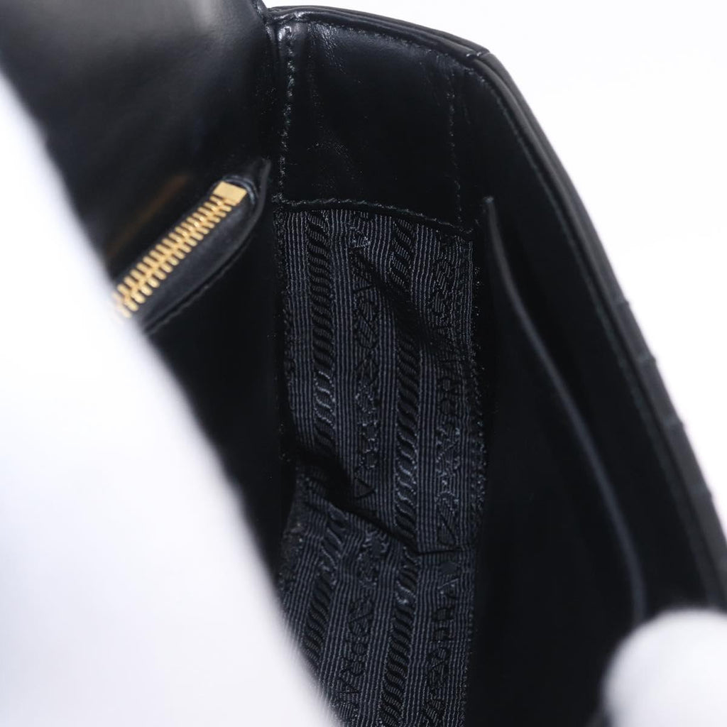 PRADA Chain Shoulder Bag Leather Black Gold Auth 210161SM