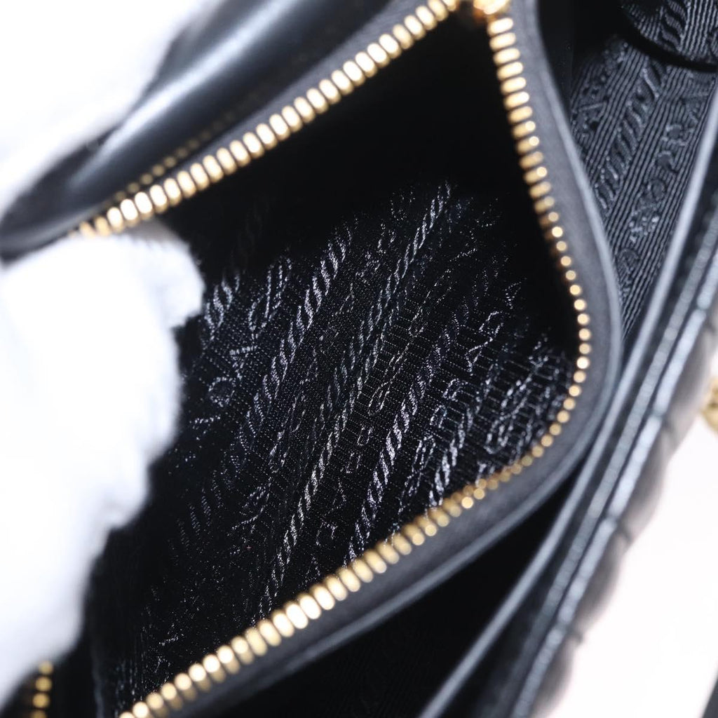 PRADA Chain Shoulder Bag Leather Black Gold Auth 210161SM