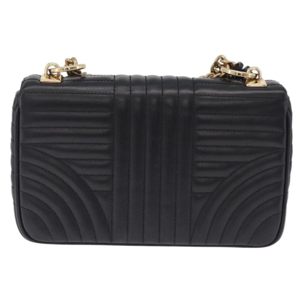 PRADA Chain Shoulder Bag Leather Black Gold Auth 210161SM