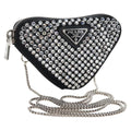 PRADA Triangle Chain Shoulder Pouch Satin Black Silver Auth 210184M