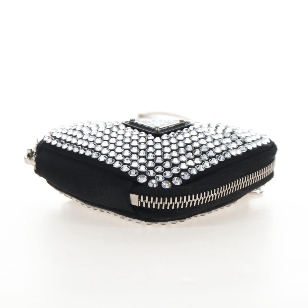 PRADA Triangle Chain Shoulder Pouch Satin Black Silver Auth 210184M
