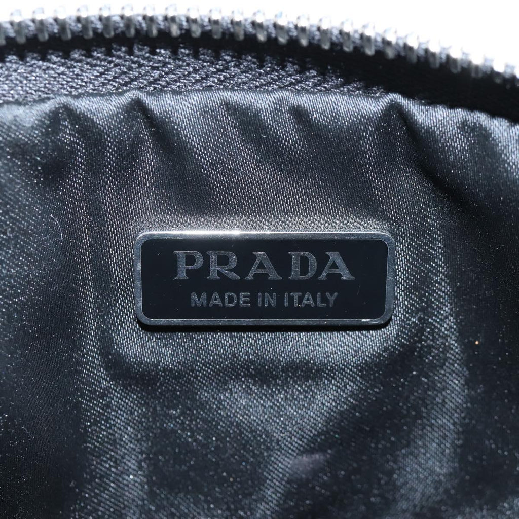 PRADA Triangle Chain Shoulder Pouch Satin Black Silver Auth 210184M