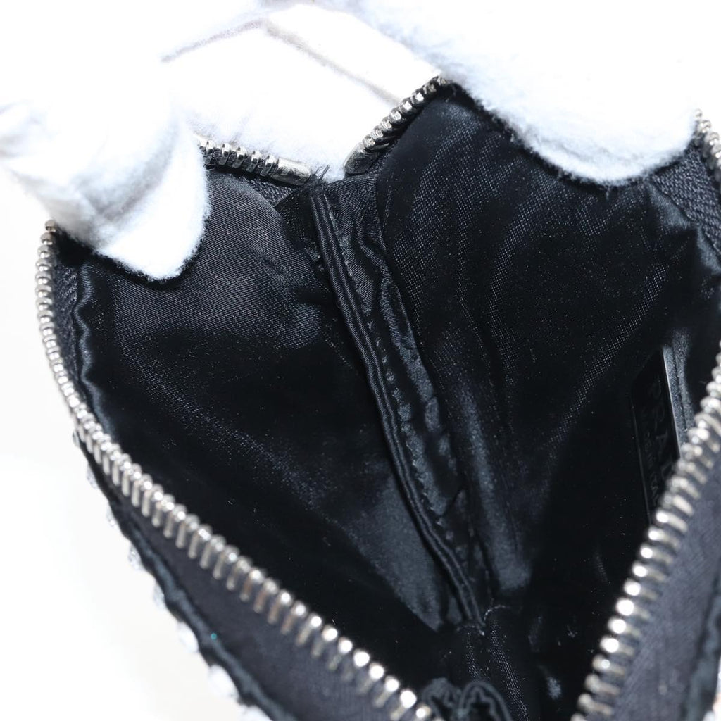 PRADA Triangle Chain Shoulder Pouch Satin Black Silver Auth 210184M