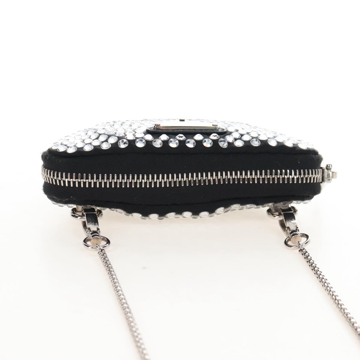 PRADA Triangle Chain Shoulder Pouch Satin Black Silver Auth 210184M