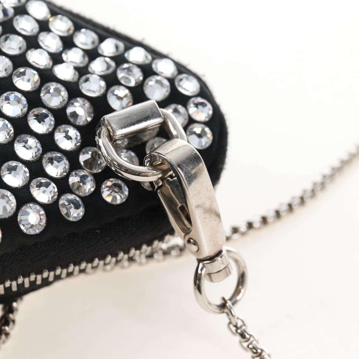 PRADA Triangle Chain Shoulder Pouch Satin Black Silver Auth 210184M