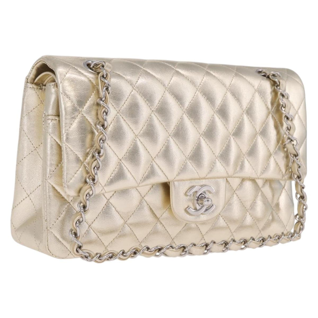 CHANEL Matelasse25 Chain Shoulder Bag Lamb Skin Mocha Gold CC Auth 210187SM