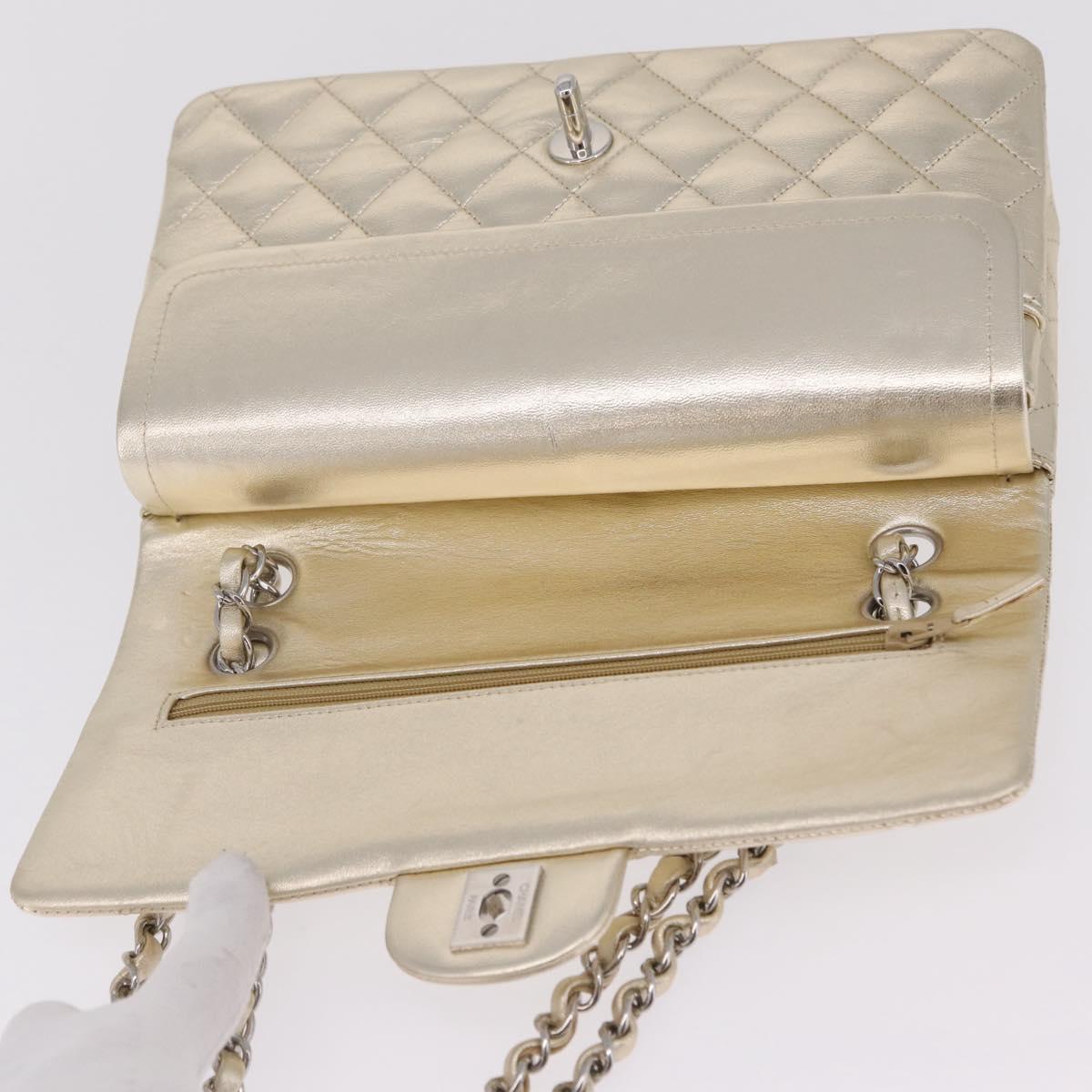 CHANEL Matelasse25 Chain Shoulder Bag Lamb Skin Mocha Gold CC Auth 210187SM