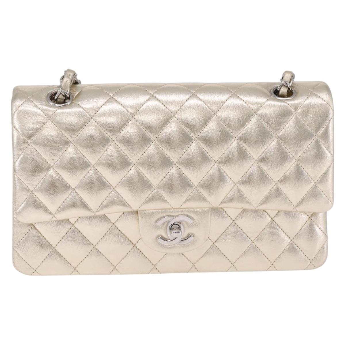 CHANEL Matelasse25 Chain Shoulder Bag Lamb Skin Mocha Gold CC Auth 210187SM