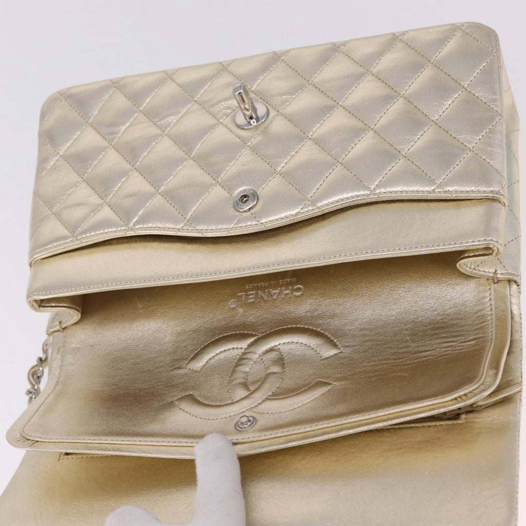 CHANEL Matelasse25 Chain Shoulder Bag Lamb Skin Mocha Gold CC Auth 210187SM