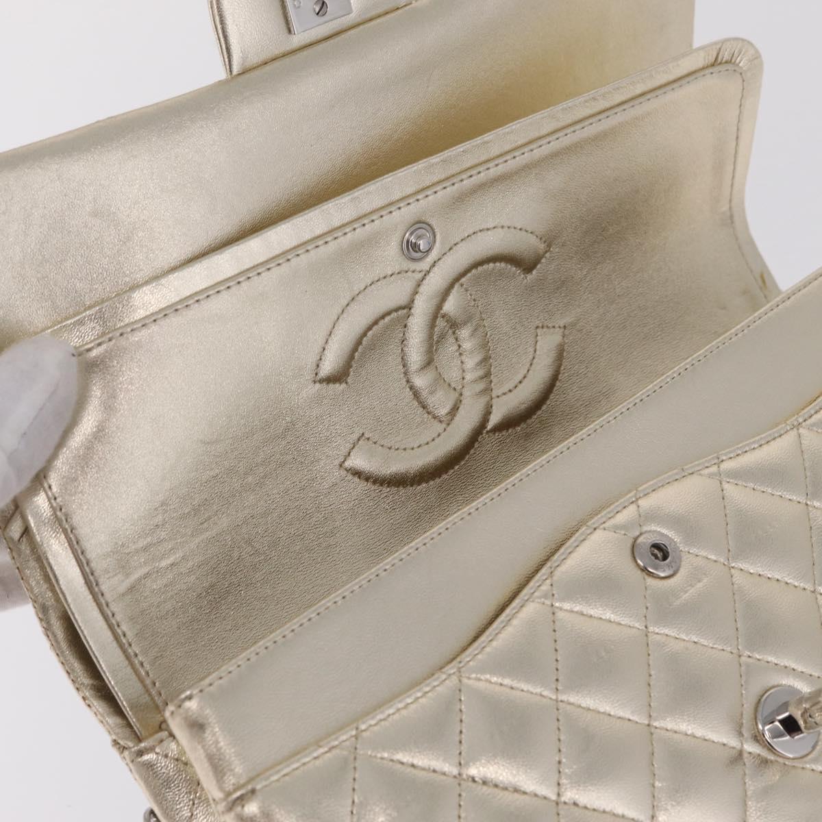 CHANEL Matelasse25 Chain Shoulder Bag Lamb Skin Mocha Gold CC Auth 210187SM