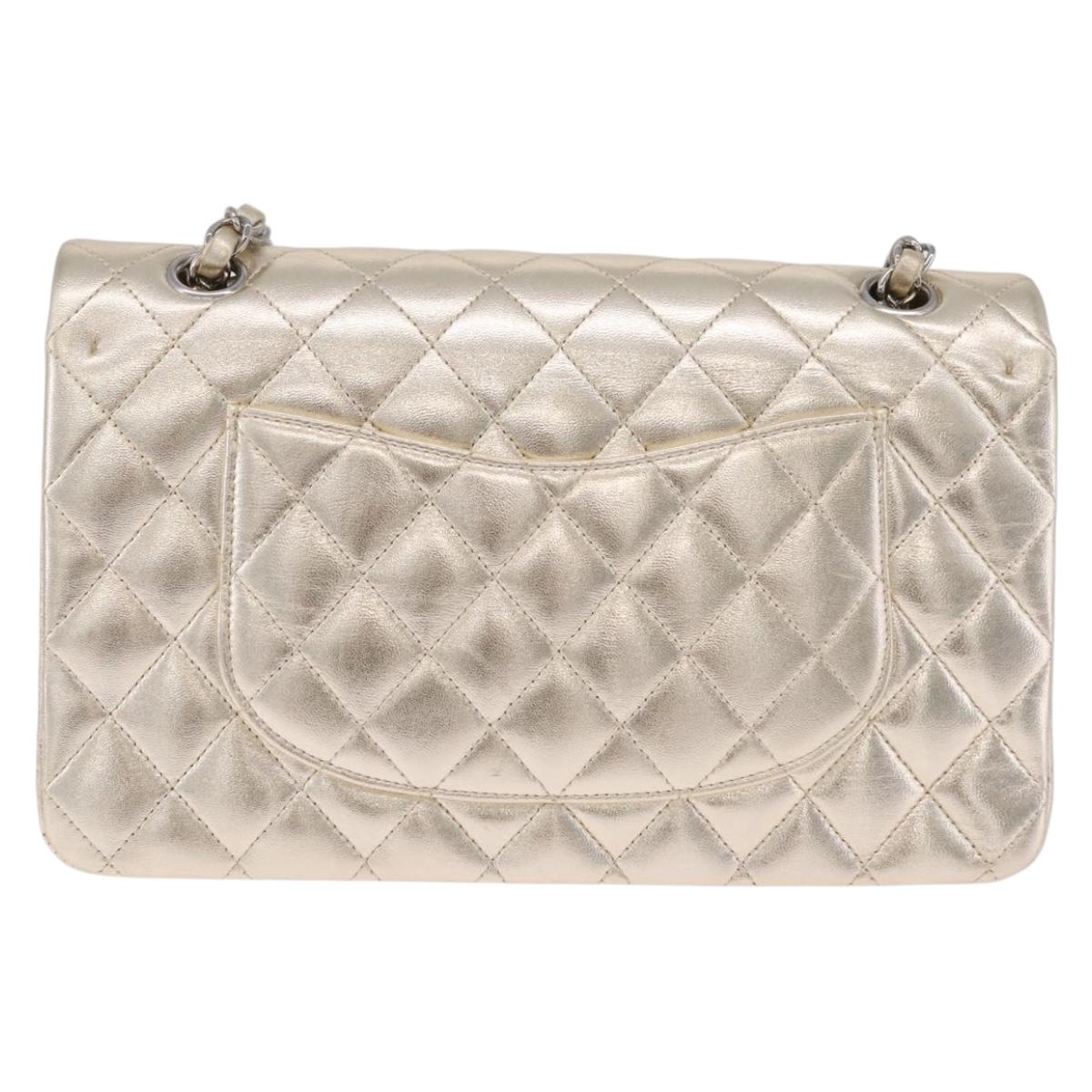 CHANEL Matelasse25 Chain Shoulder Bag Lamb Skin Mocha Gold CC Auth 210187SM
