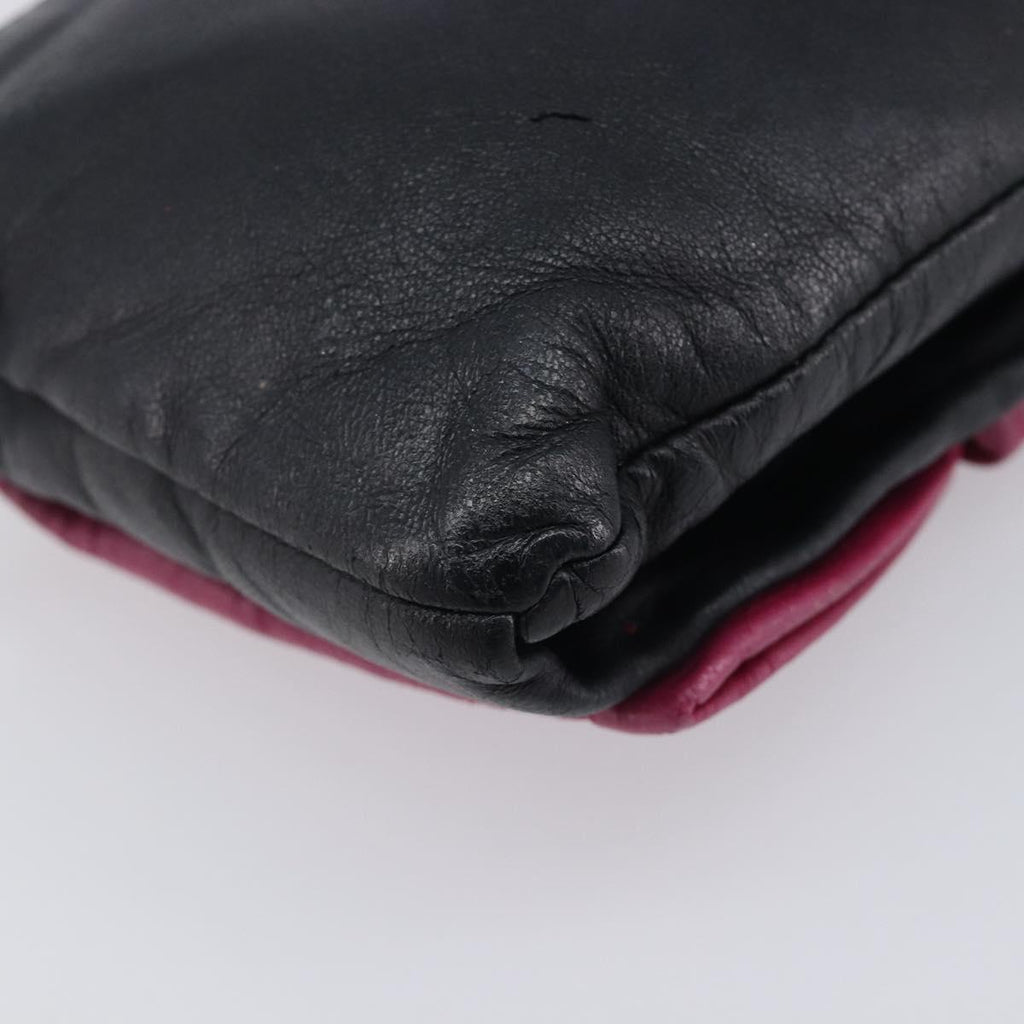 PRADA Ribbon Pouch Leather Black Gold Auth 210226