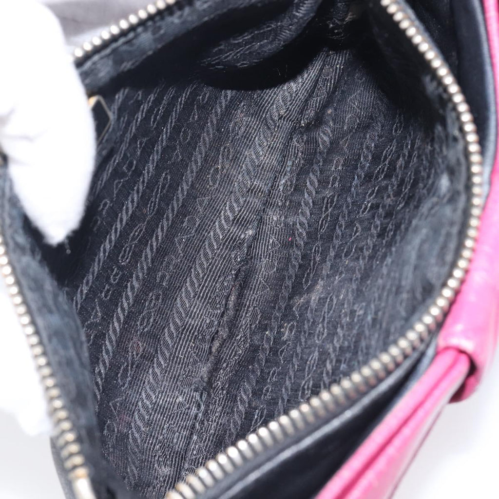 PRADA Ribbon Pouch Leather Black Gold Auth 210226